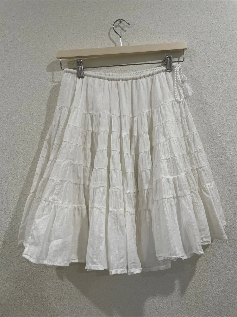 Free People Many Layers 100% Cotton Boho Prarie Y2K Flowy White Midi Skirt XS